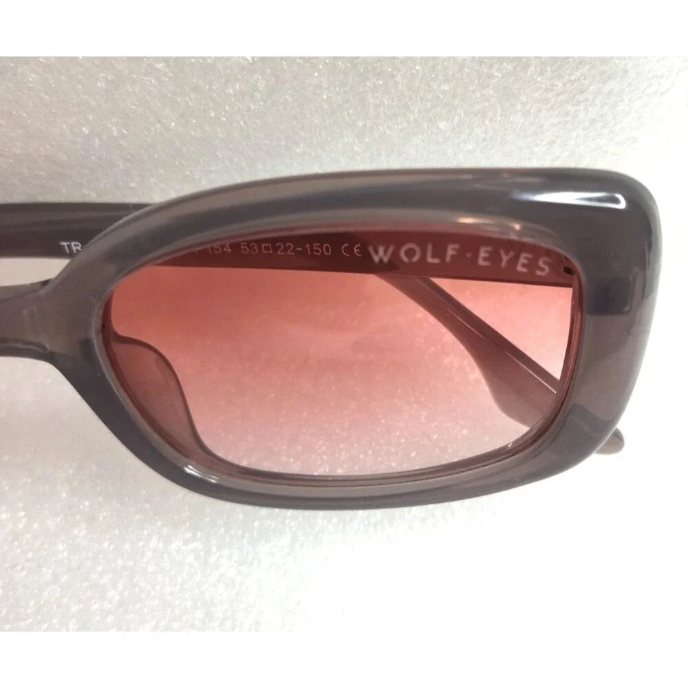Men's Wolf Eyes Gray Rectangle Sunglasses Pink Gradient Lens & Case  53-22-150